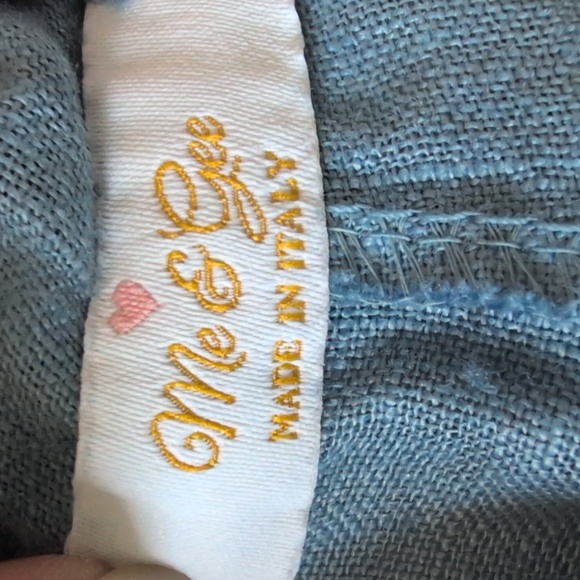 BOHO Me & Gee Linen Blue Floral Wide-Leg Pants with Pockets SZ M Made in Italy - Picture 11 of 16